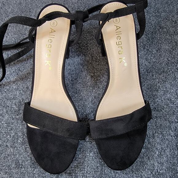 Ankle Wrap Heels Womens Size 8 Black Faux Suede Strappy Block Sandals Allegra K - Picture 6 of 10